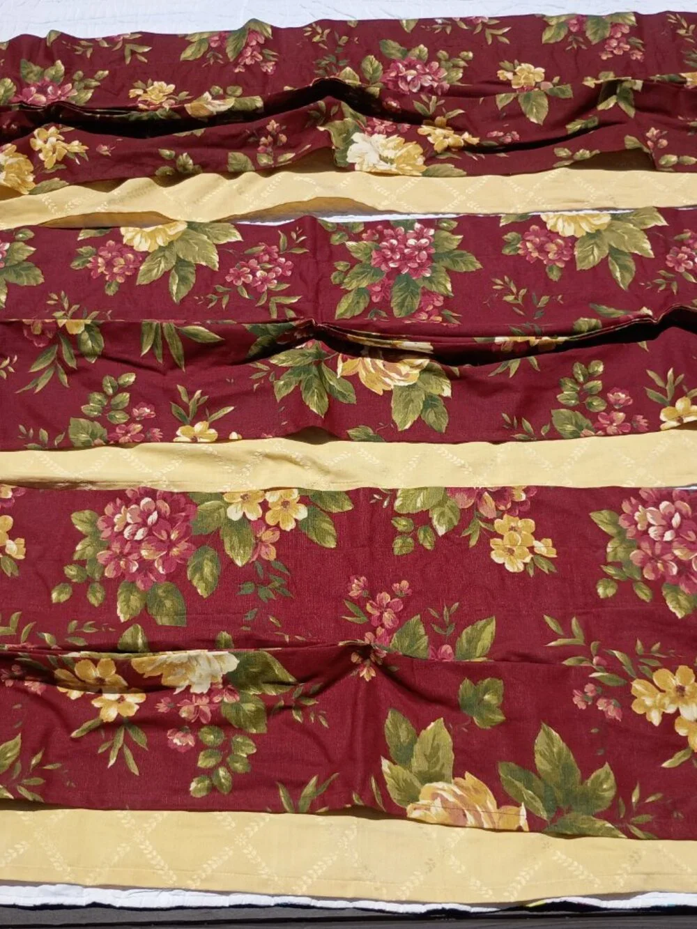 SET OF 3 Vintage Waverly Floral Manor Curtain Valances Dark Red Yellow Layered